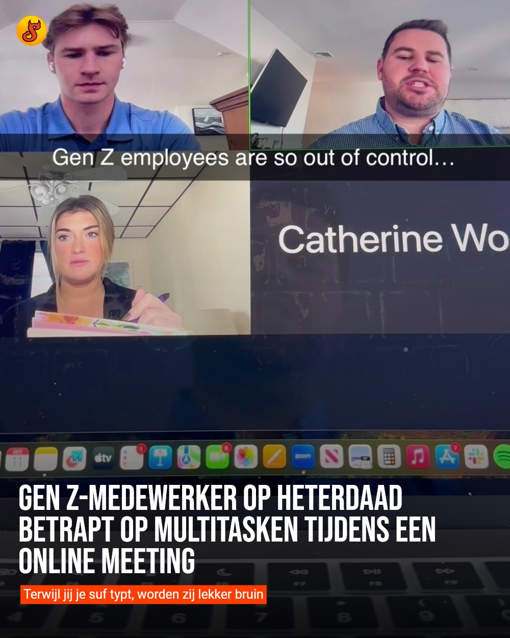 Gen Z-medewerker op heterdaad betrapt op multitasken tijdens een online meeting