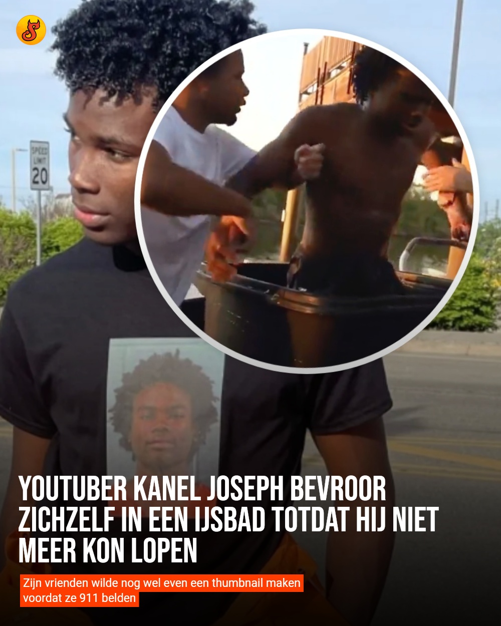 YouTuber Kanel Joseph bevroor zichzelf in een ijsbad totdat hij niet meer kon lopen