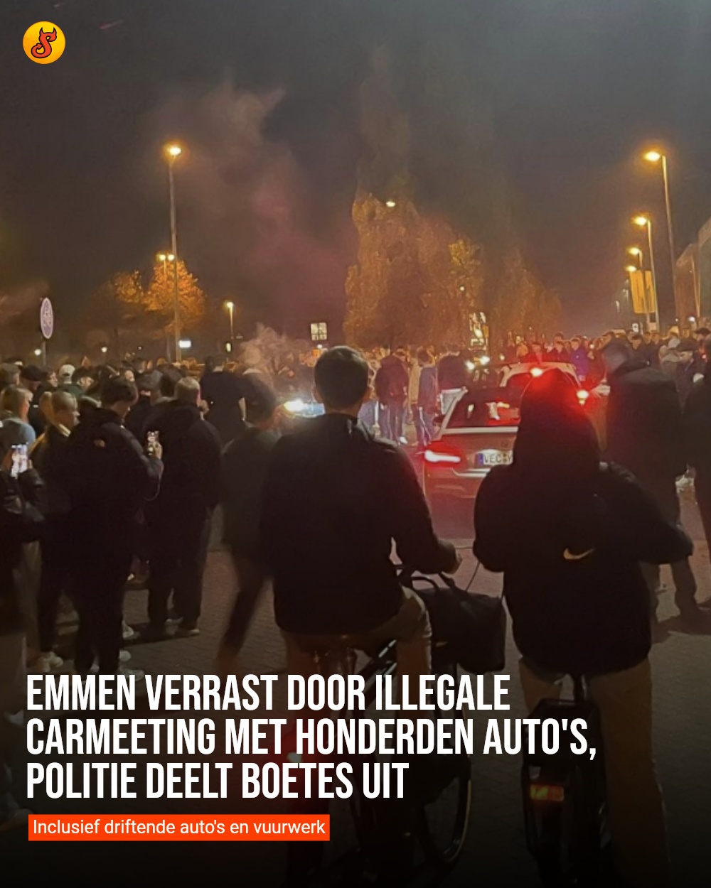 Emmen verrast door illegale carmeeting met honderden auto's, politie deelt boetes uit
