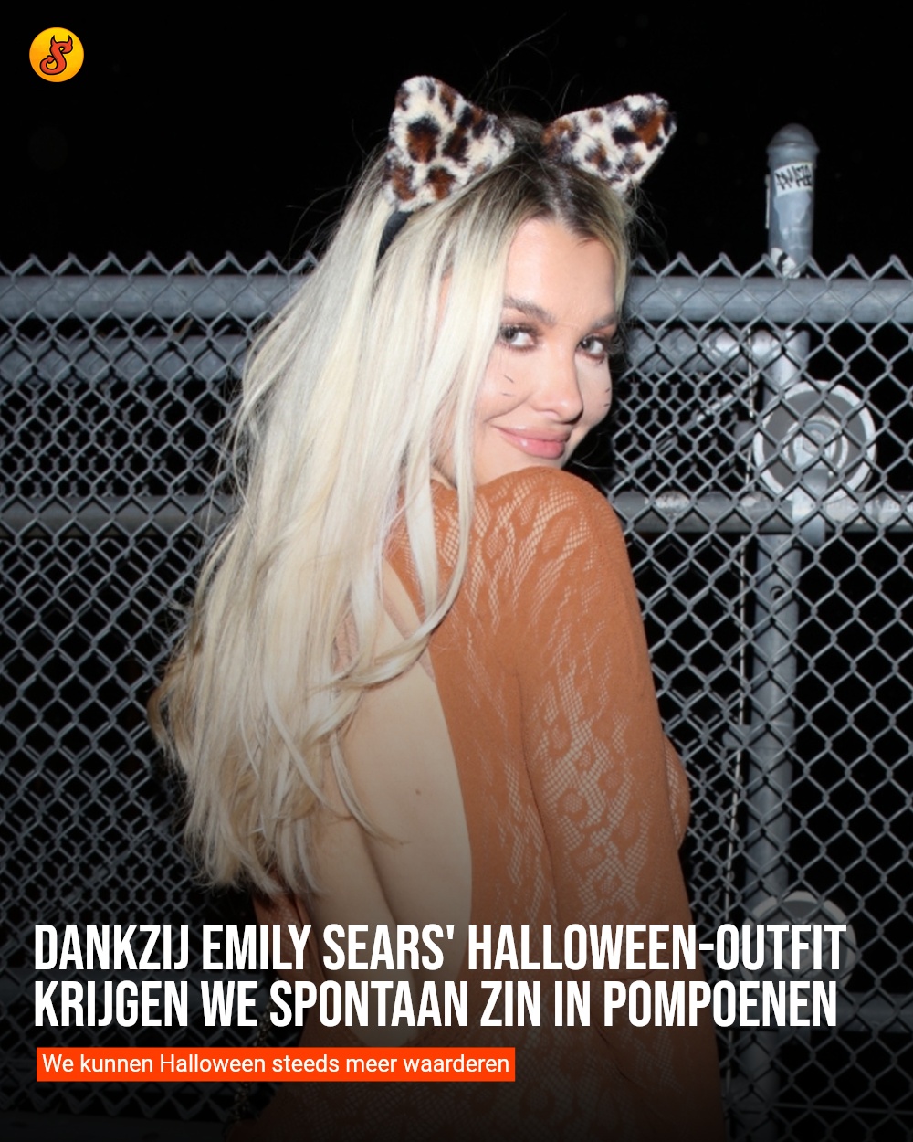 Dankzij Emily Sears' Halloween-outfit krijgen we spontaan zin in pompoenen
