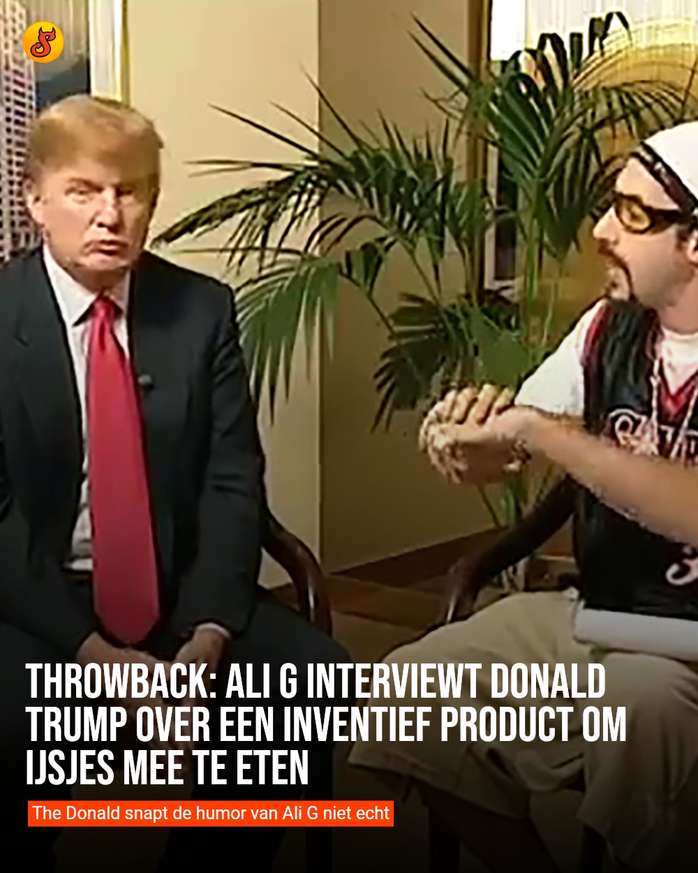Throwback: Ali G interviewt Donald Trump over een inventief product om ijsjes mee te eten