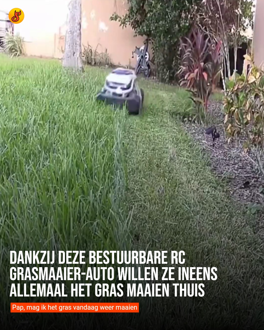 Dankzij deze bestuurbare RC grasmaaier-auto willen ze ineens allemaal het gras maaien thuis