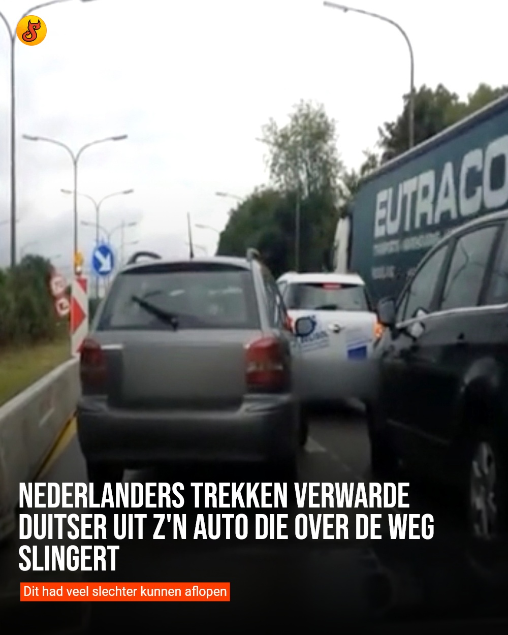Nederlanders trekken verwarde Duitser uit z'n auto die over de weg slingert