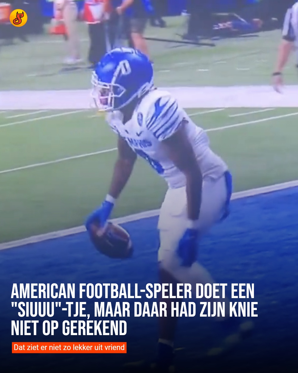 American football-speler doet een "Siuuu"-tje, maar daar had zijn knie niet op gerekend