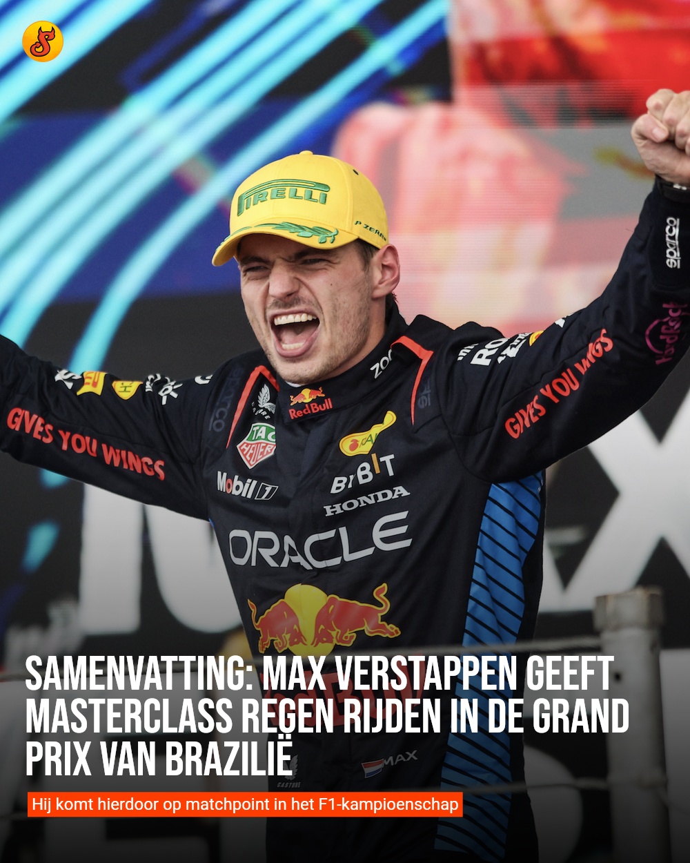 Samenvatting: Max Verstappen geeft masterclass regen rijden in de Grand Prix van Brazilië