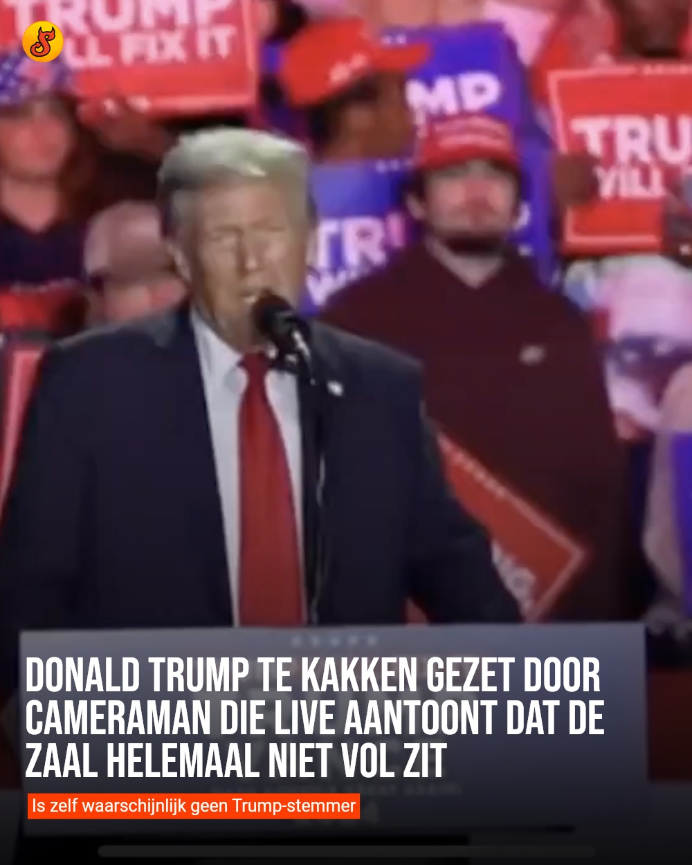 Donald Trump te kakken gezet door cameraman die live aantoont dat de zaal helemaal niet vol zit