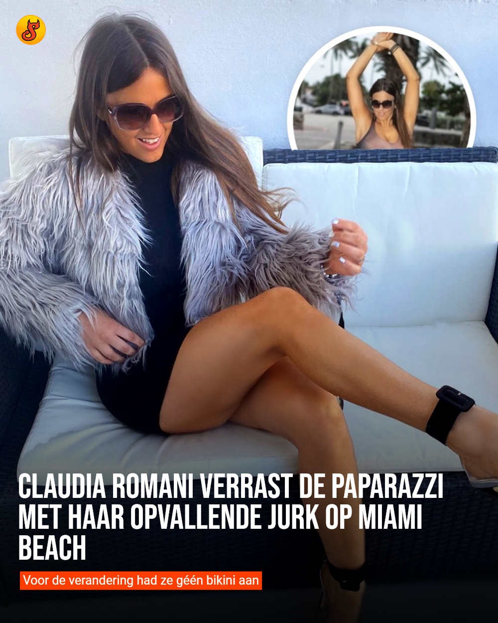 Claudia Romani verrast de paparazzi met haar opvallende jurk op Miami Beach