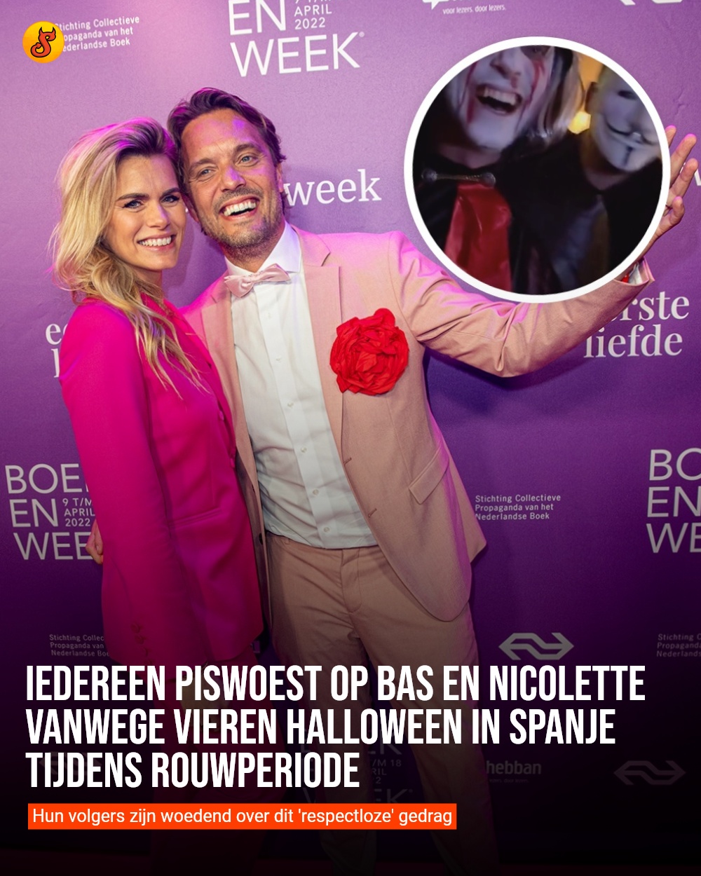 Iedereen piswoest op Bas en Nicolette vanwege vieren Halloween in Spanje tijdens rouwperiode