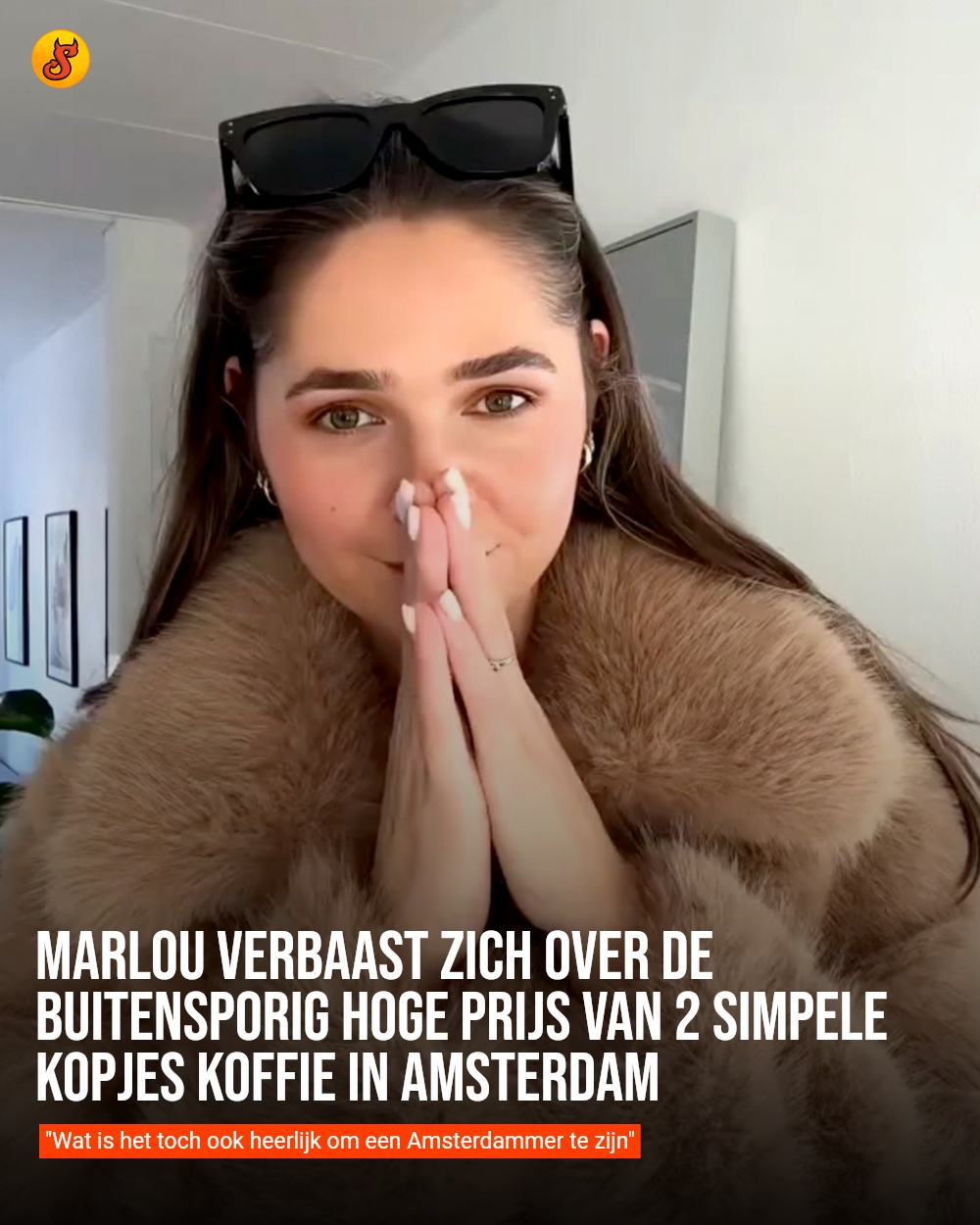 Marlou verbaast zich over de buitensporig hoge prijs van 2 simpele kopjes koffie in Amsterdam