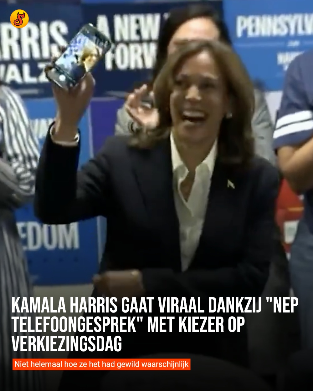 Kamala Harris gaat viraal dankzij "nep telefoongesprek" met kiezer op verkiezingsdag