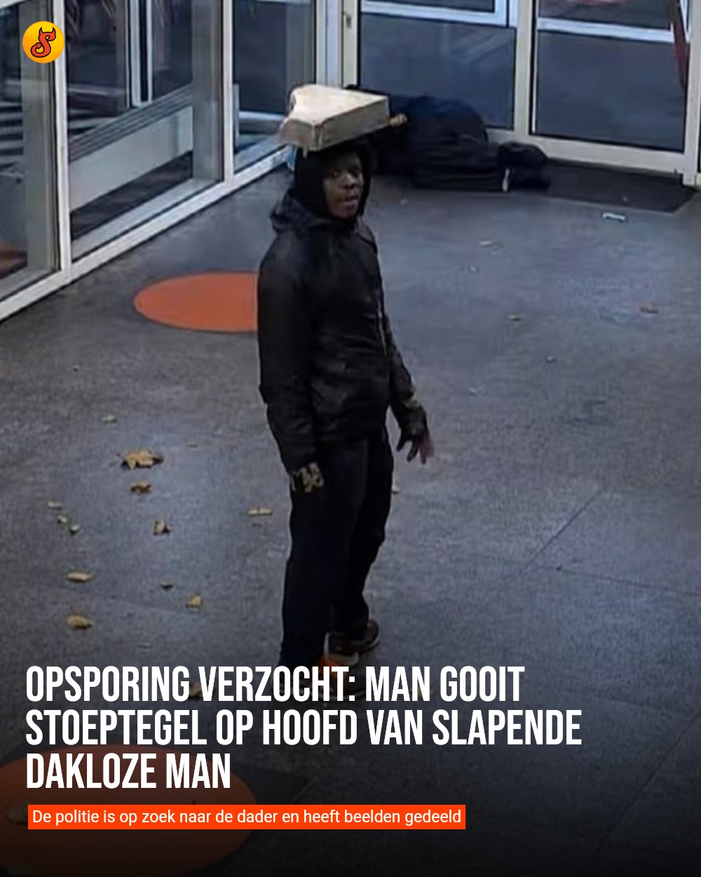 Opsporing verzocht: Man gooit stoeptegel op hoofd van slapende dakloze man