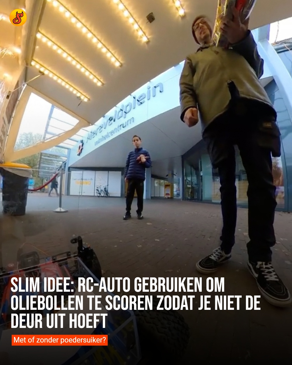 Slim idee: RC-auto gebruiken om oliebollen te scoren zodat je niet de deur uit hoeft