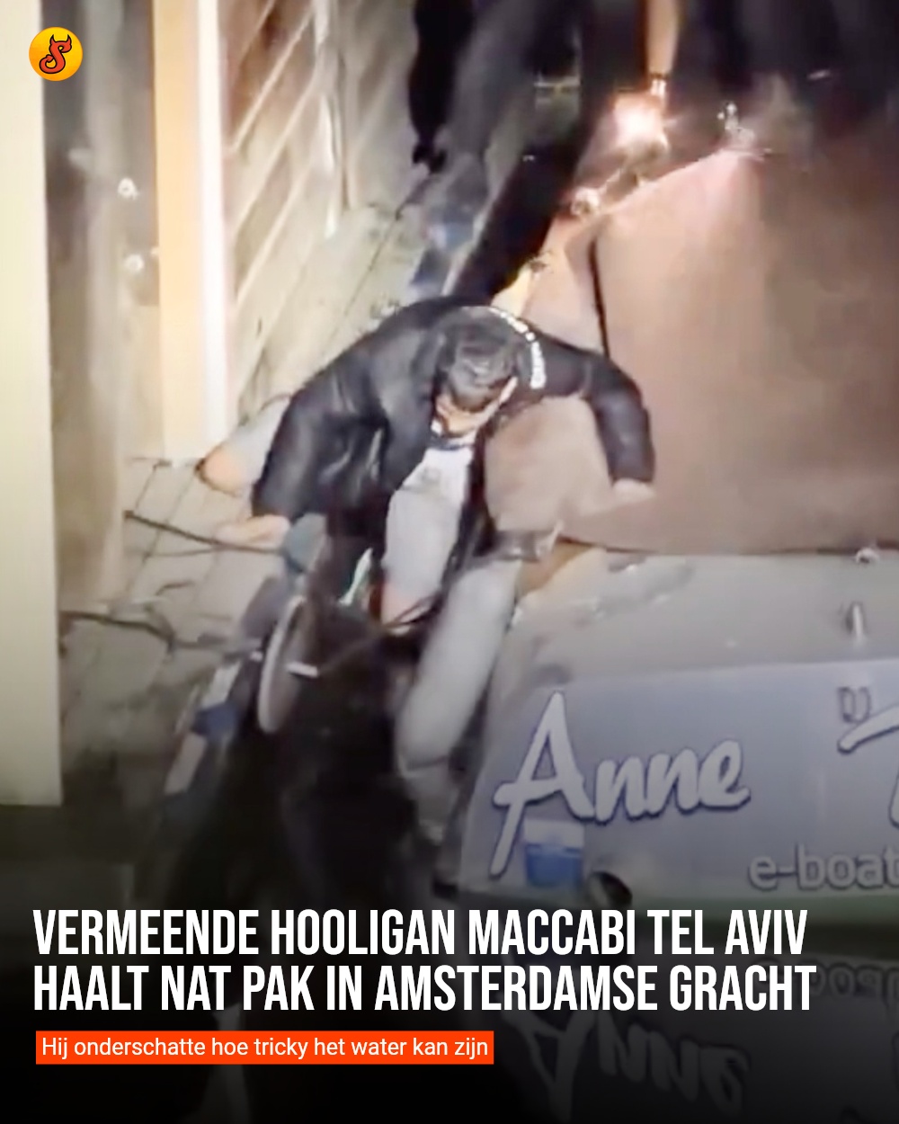 Vermeende hooligan Maccabi Tel Aviv haalt nat pak in Amsterdamse gracht