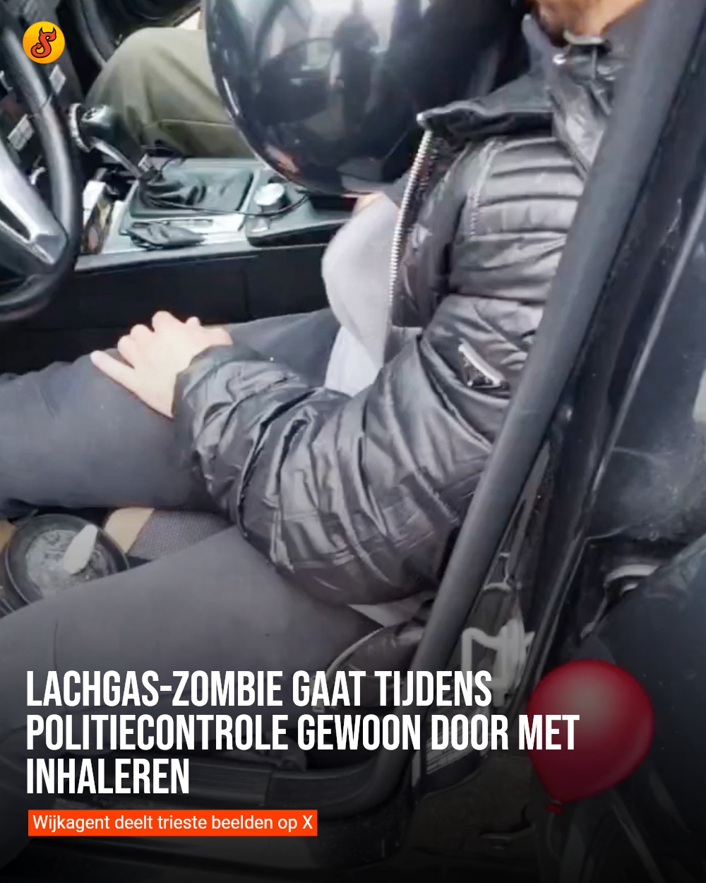 Lachgas-zombie gaat tijdens politiecontrole gewoon door met inhaleren