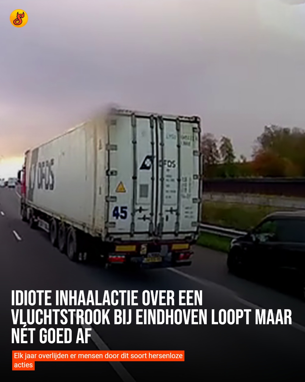 Idiote inhaalactie over een vluchtstrook bij Eindhoven loopt maar nét goed af