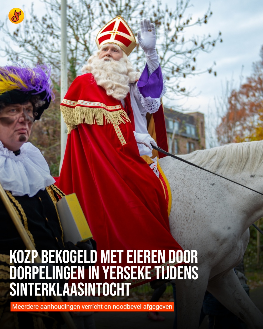 KOZP bekogeld met eieren door dorpelingen in Yerseke tijdens Sinterklaasintocht