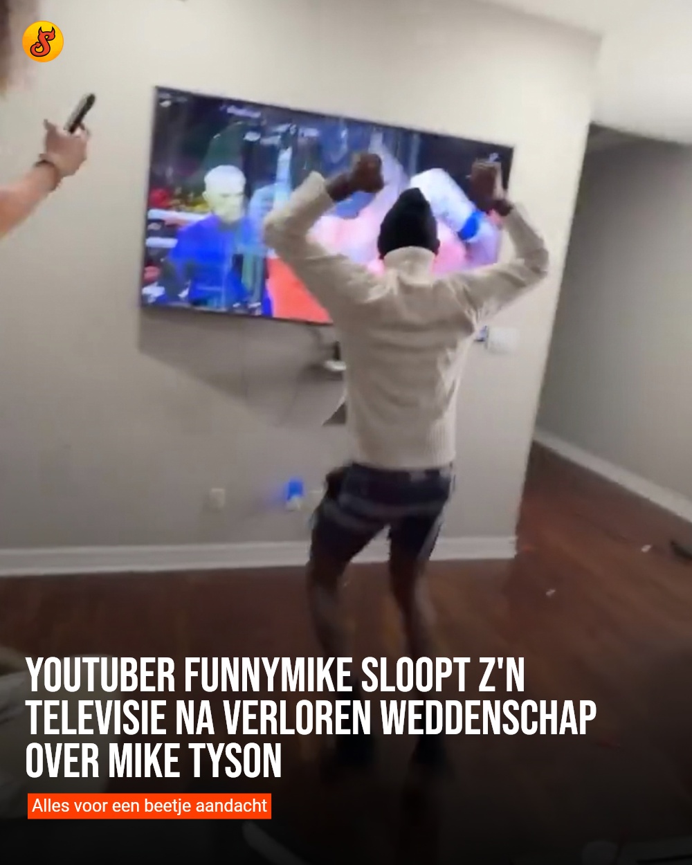 Youtuber FunnyMike sloopt z'n televisie na verloren weddenschap over Mike Tyson