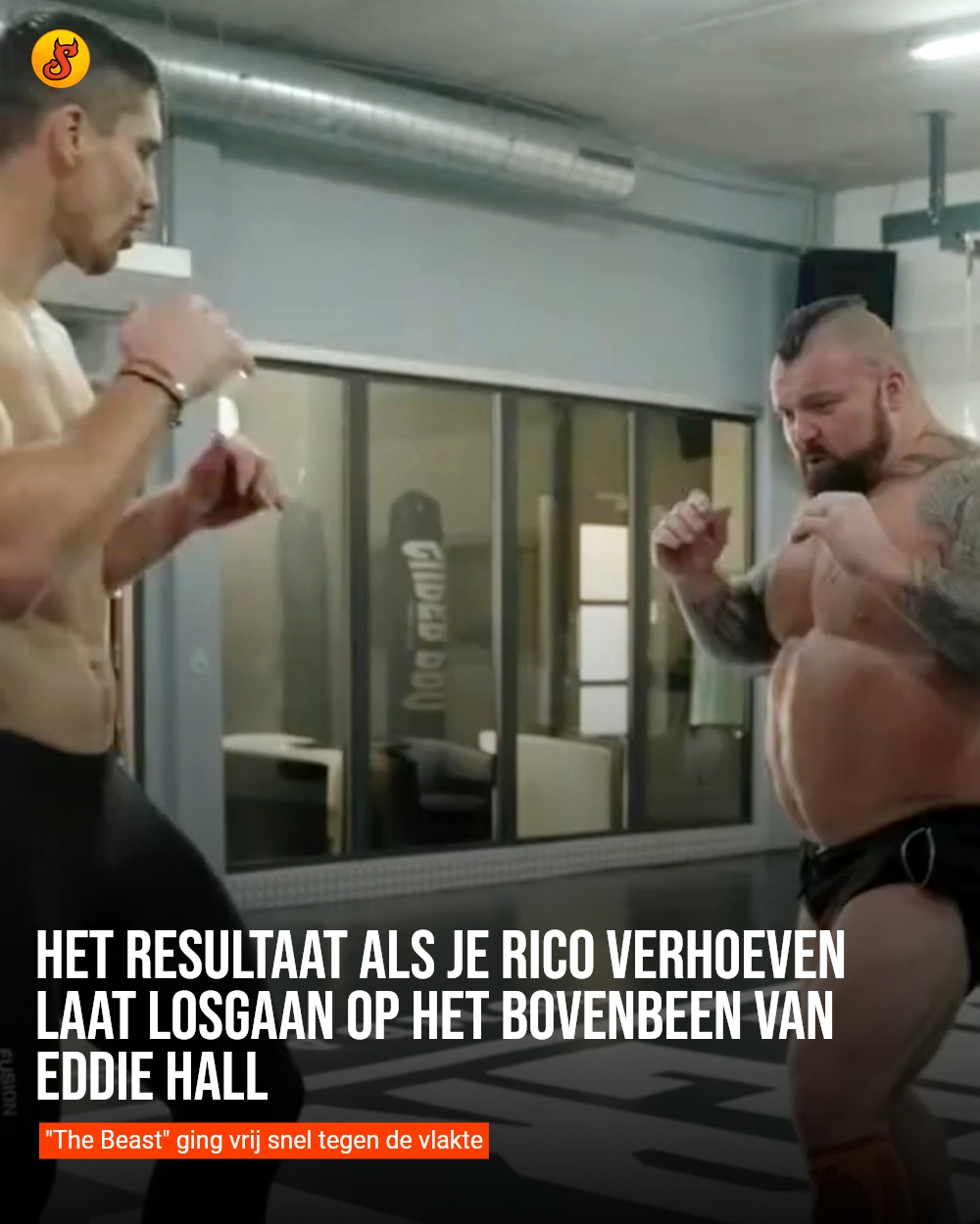 Het resultaat als je Rico Verhoeven laat losgaan op het bovenbeen van Eddie Hall