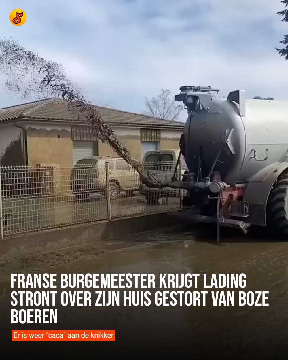 Franse burgemeester krijgt lading stront over zijn huis gestort van boze boeren