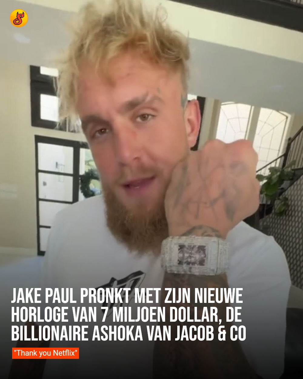 Jake Paul pronkt met zijn nieuwe horloge van 7 miljoen dollar, de Billionaire Ashoka van Jacob & Co