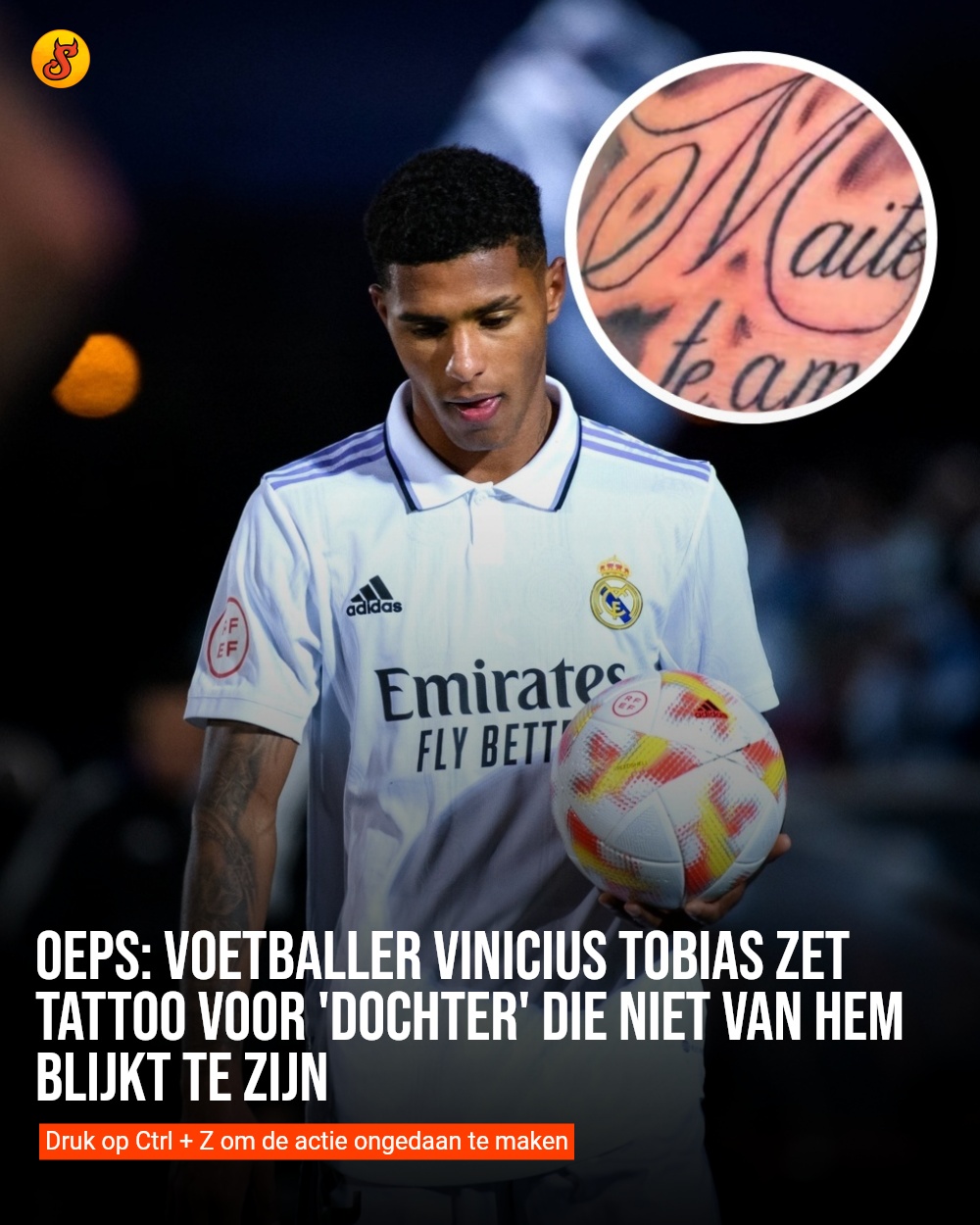Oeps: Voetballer Vinicius Tobias zet tattoo voor 'dochter' die niet van hem blijkt te zijn