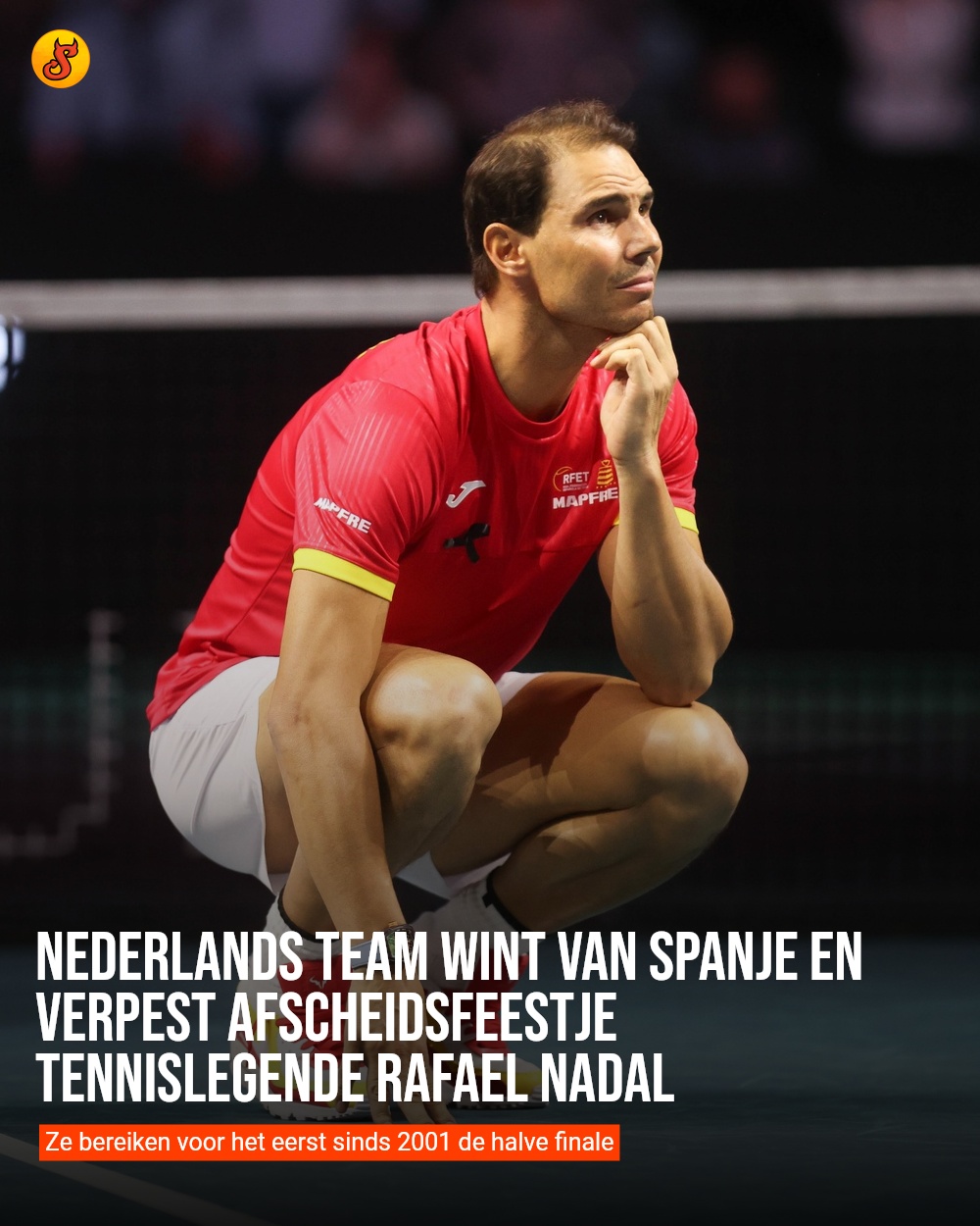 Nederlands team wint van Spanje en verpest afscheidsfeestje tennislegende Rafael Nadal