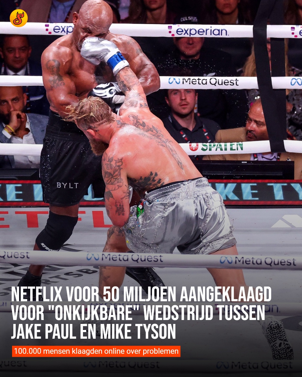 Netflix voor 50 miljoen aangeklaagd voor "onkijkbare" wedstrijd tussen Jake Paul en Mike Tyson