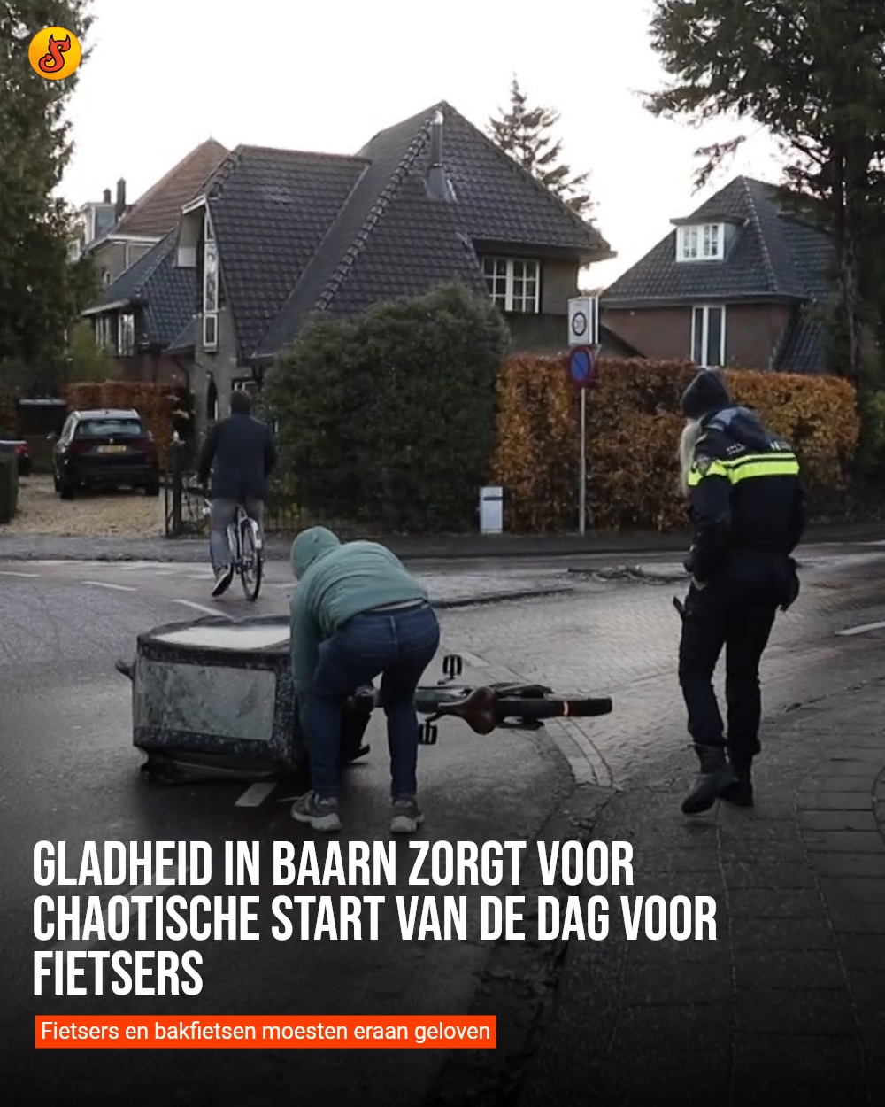 Gladheid in Baarn zorgt voor chaotische start van de dag voor fietsers