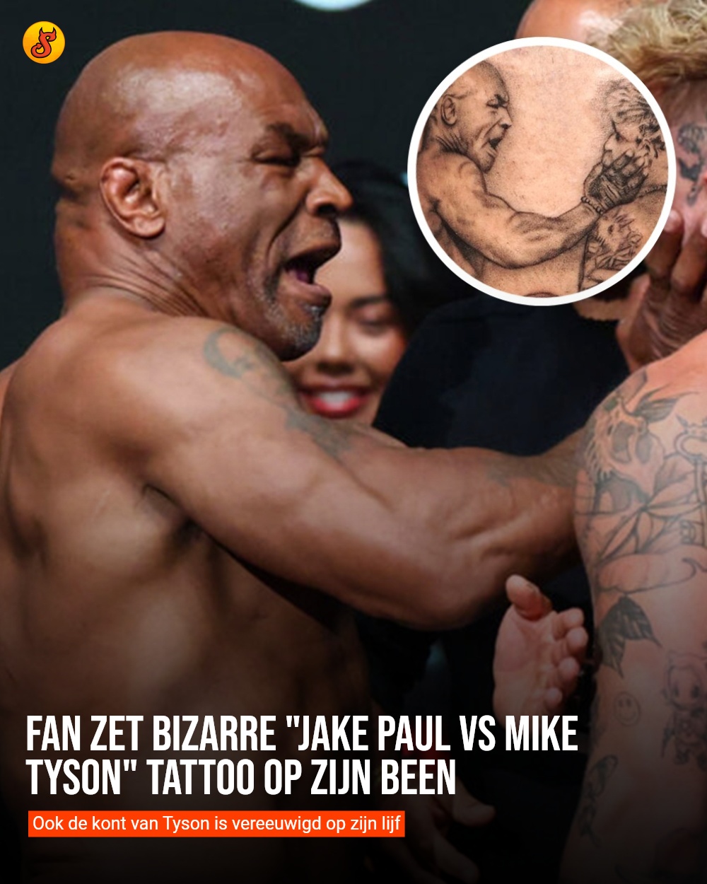 Fan zet bizarre "Jake Paul vs Mike Tyson" tattoo op zijn been