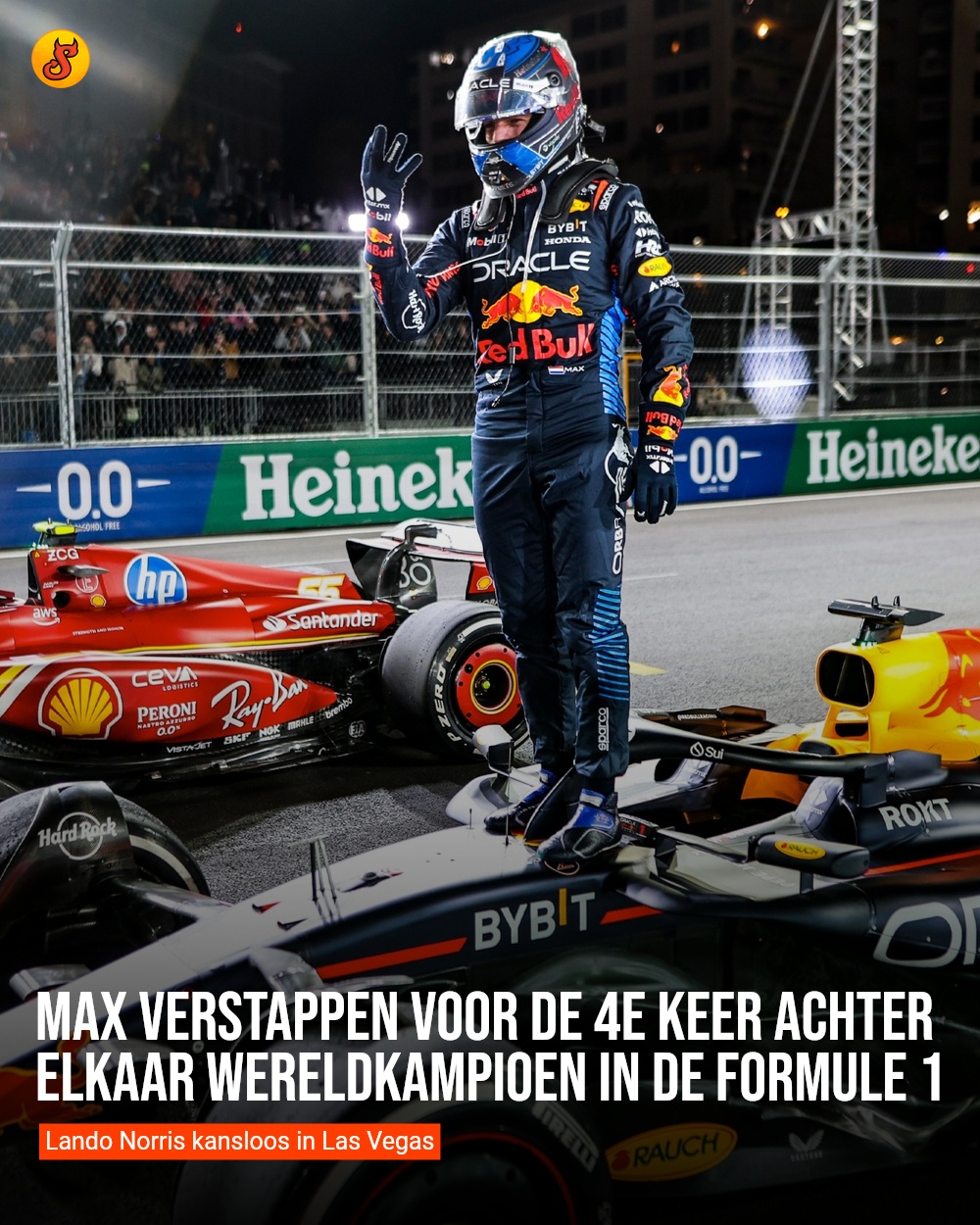 Max Verstappen voor de 4e keer achter elkaar wereldkampioen in de Formule 1