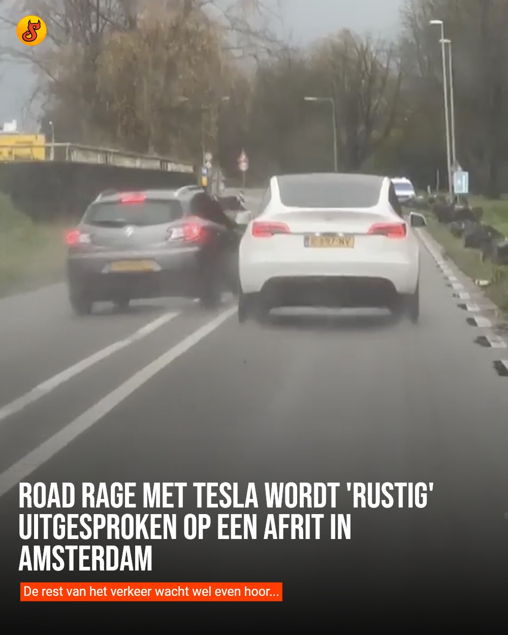 Road rage met Tesla wordt 'rustig' uitgesproken op een afrit in Amsterdam