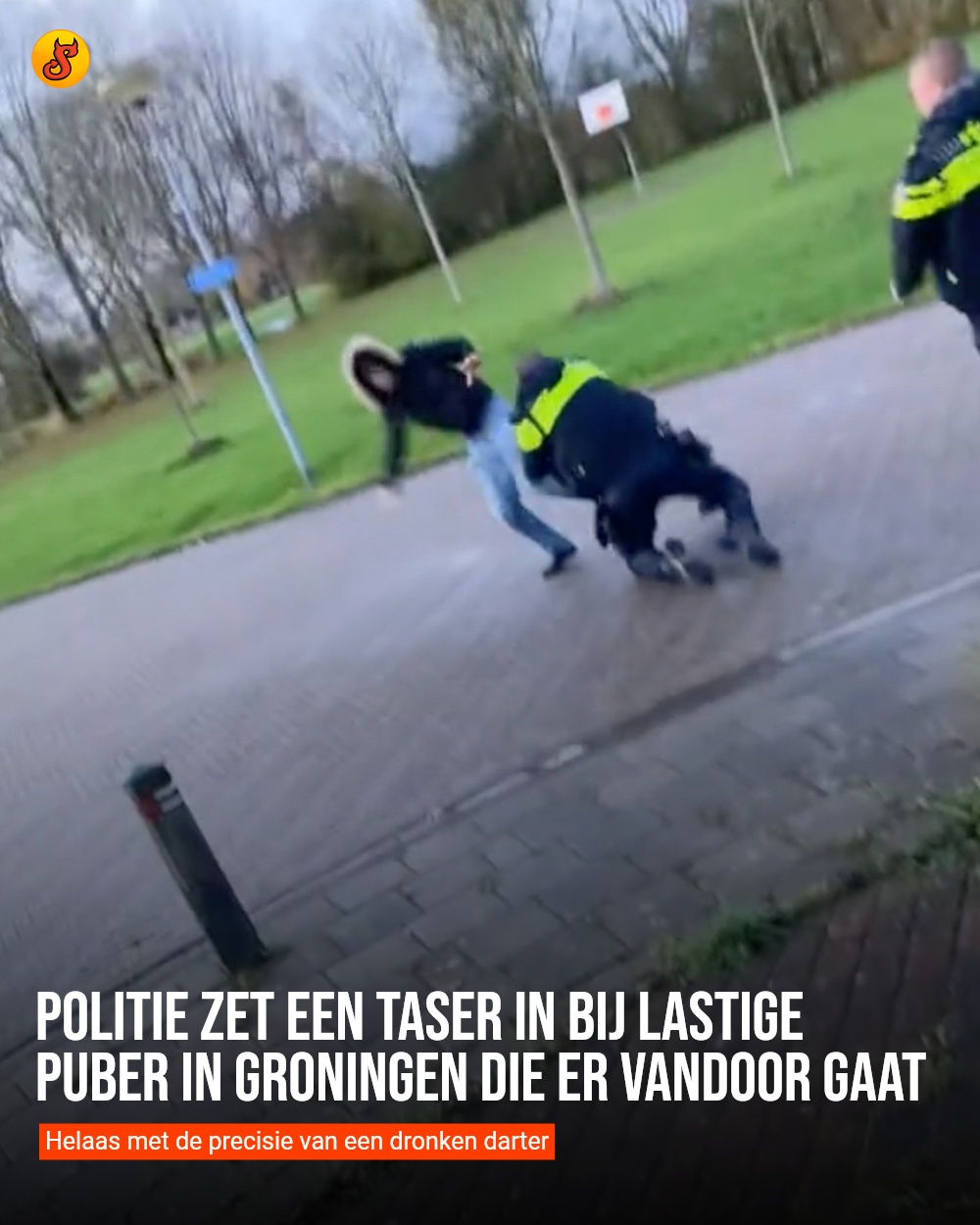 Politie zet een taser in bij lastige puber in Groningen die er vandoor gaat