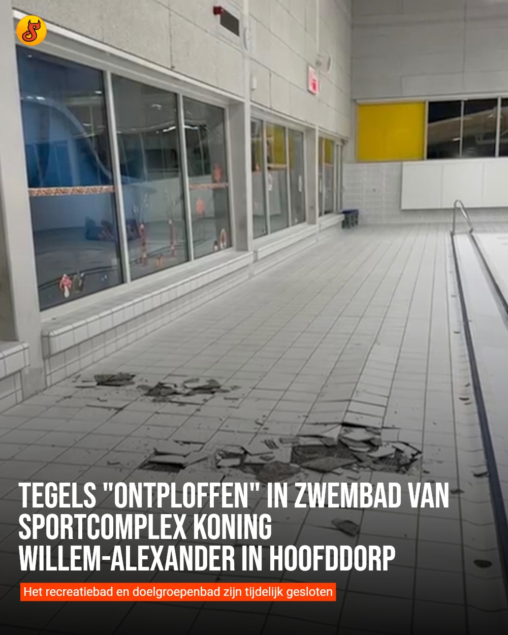 Tegels "ontploffen" in zwembad van Sportcomplex Koning Willem-Alexander in Hoofddorp