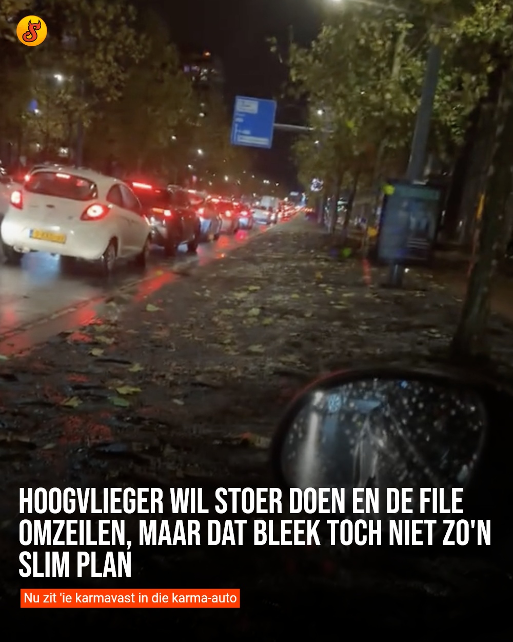 Hoogvlieger wil stoer doen en de file omzeilen, maar dat bleek toch niet zo'n slim plan