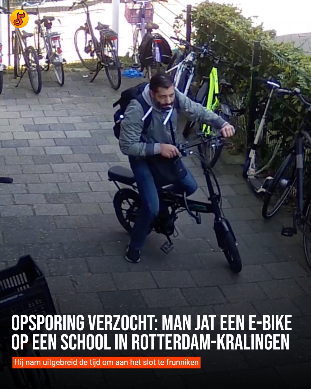 Opsporing verzocht: Man jat een E-bike op een school in Rotterdam-Kralingen