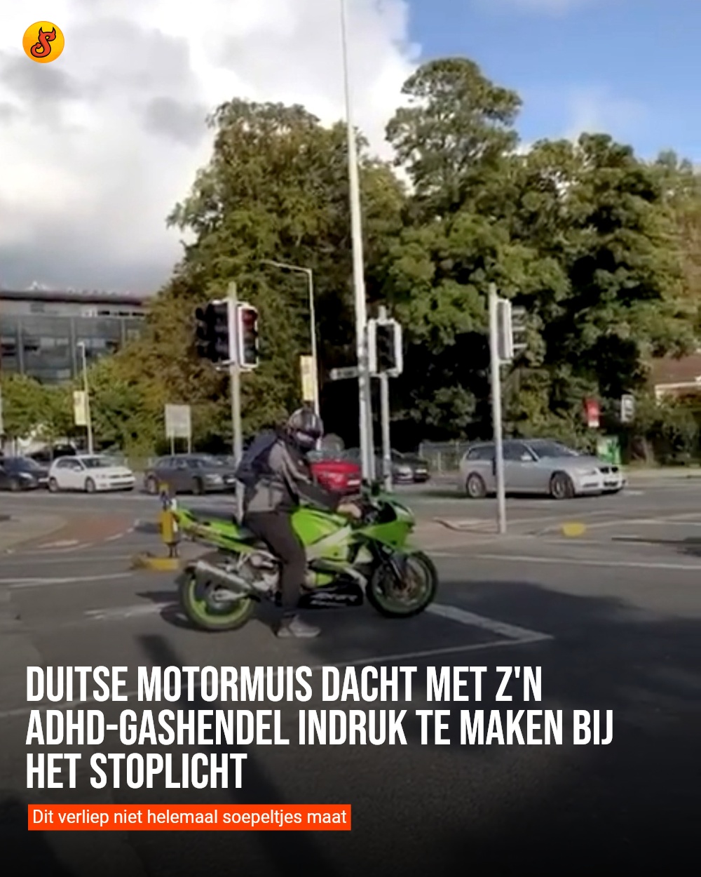 Duitse motormuis dacht met z'n ADHD-gashendel indruk te maken bij het stoplicht
