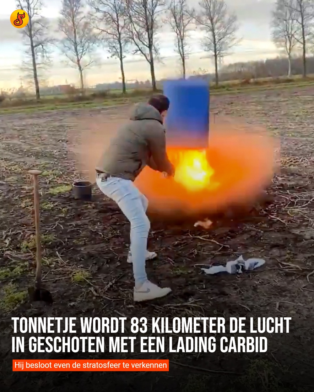 Tonnetje wordt 83 kilometer de lucht in geschoten met een lading carbid