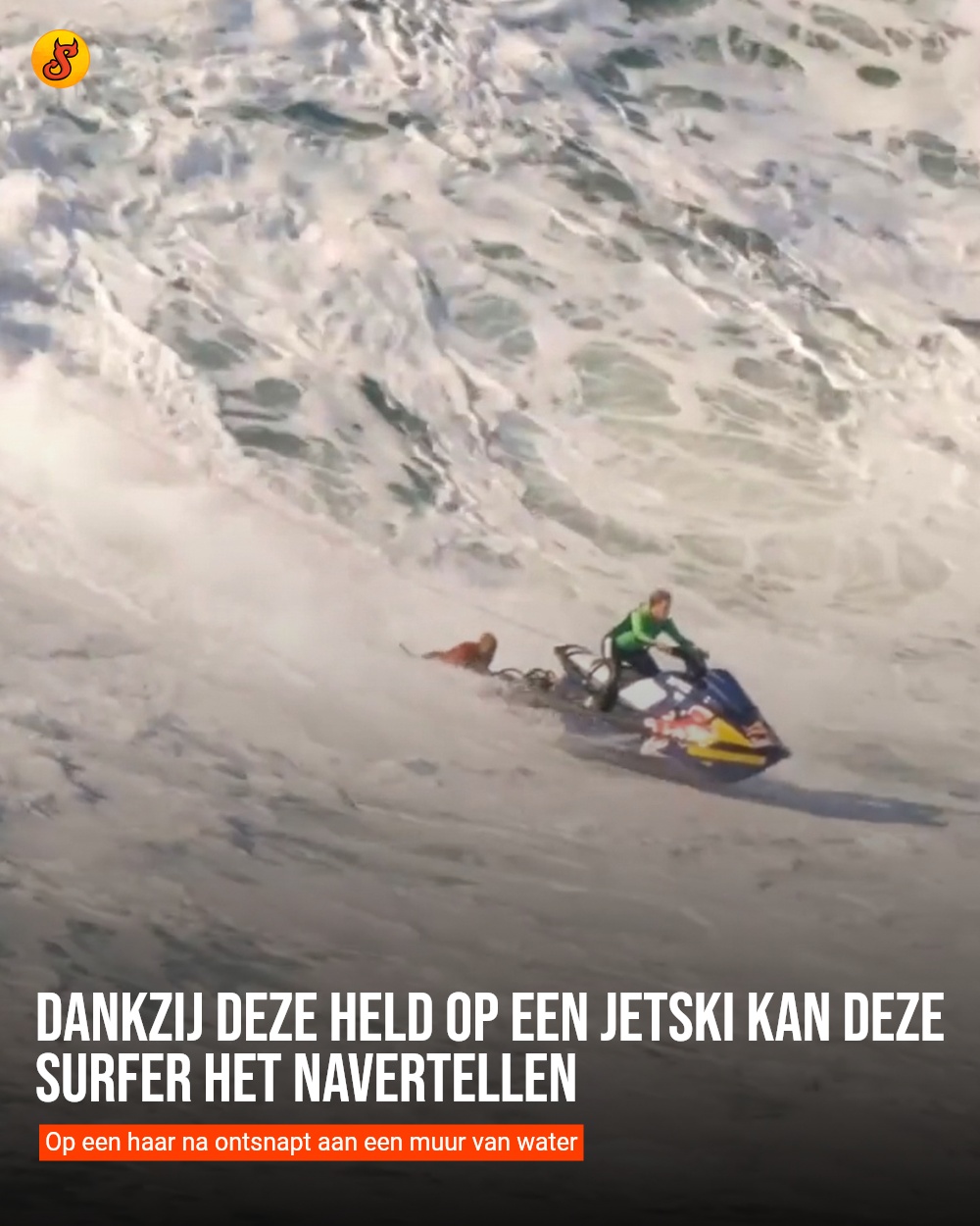 Dankzij deze held op een jetski kan deze surfer het navertellen
