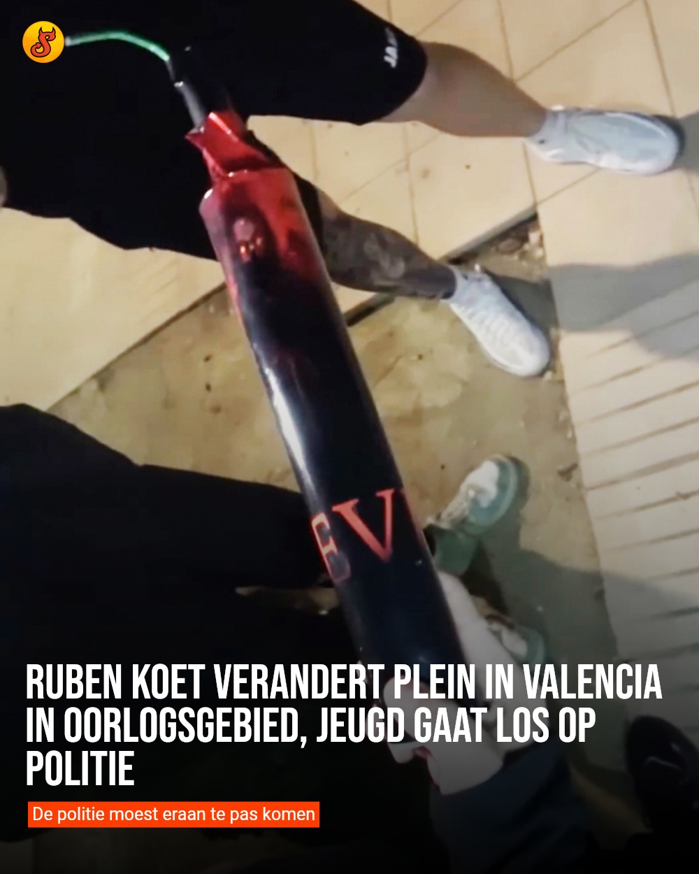 Ruben Koet verandert plein in Valencia in oorlogsgebied, jeugd gaat los op politie