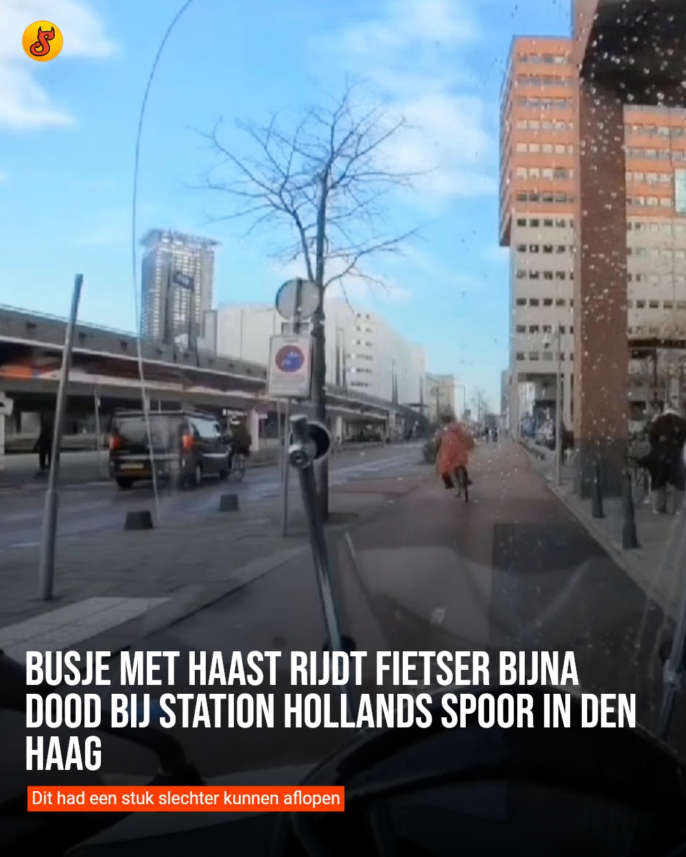 Busje met haast rijdt fietser bijna dood bij station Hollands Spoor in Den Haag