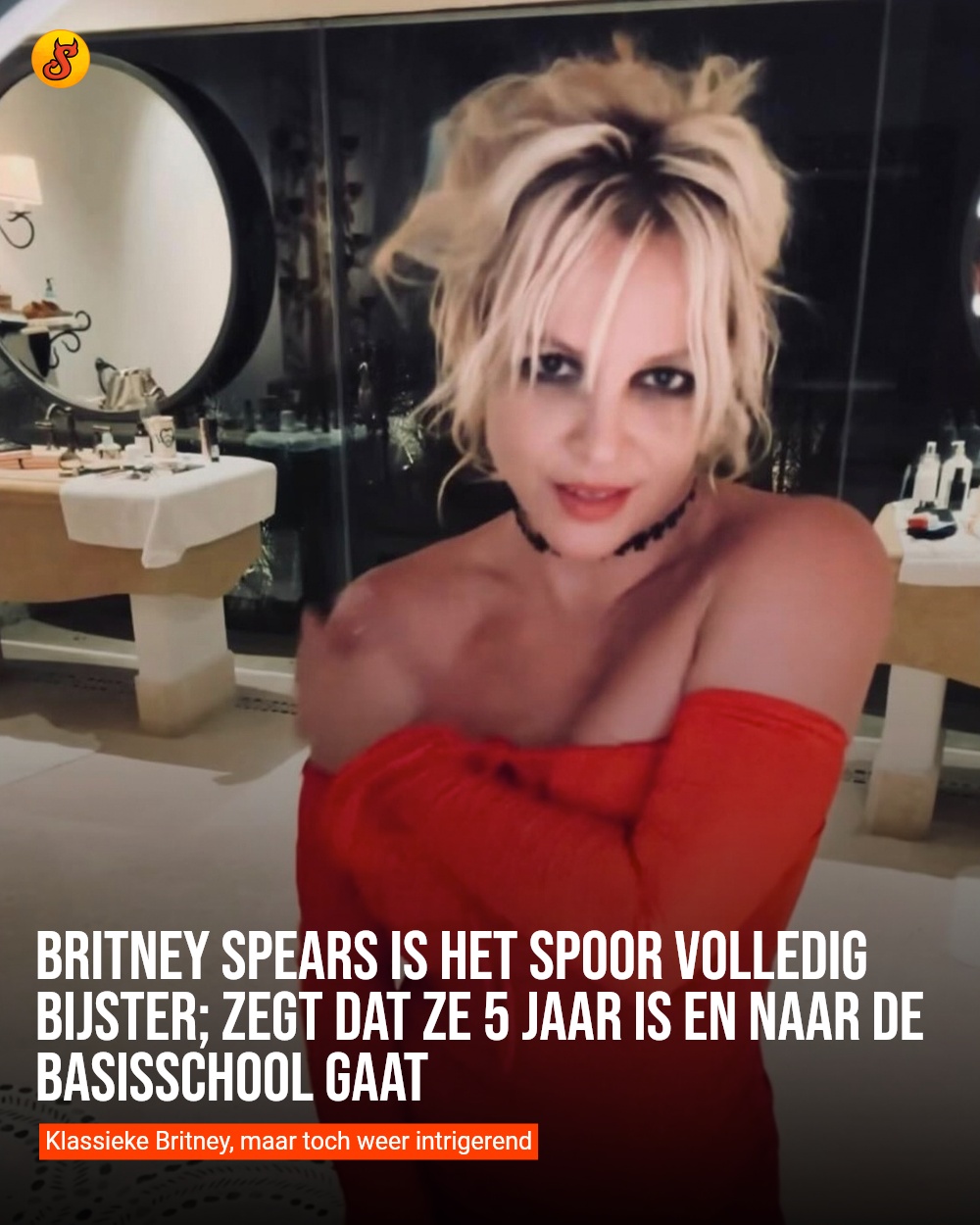 Britney Spears is het spoor volledig bijster; zegt dat ze 5 jaar is en naar de basisschool gaat