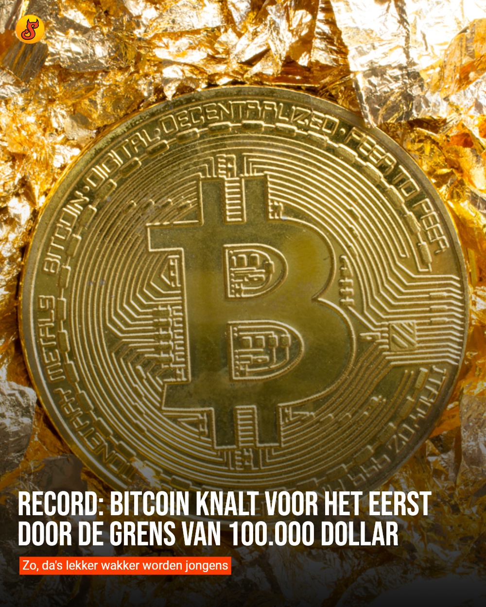 Record: Bitcoin knalt voor het eerst door de grens van 100.000 dollar