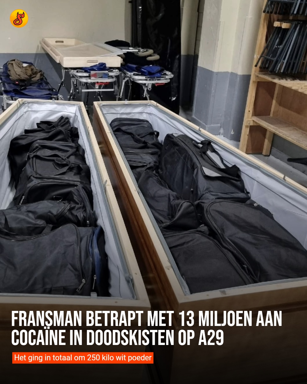 Fransman betrapt met 13 miljoen aan cocaïne in doodskisten op A29