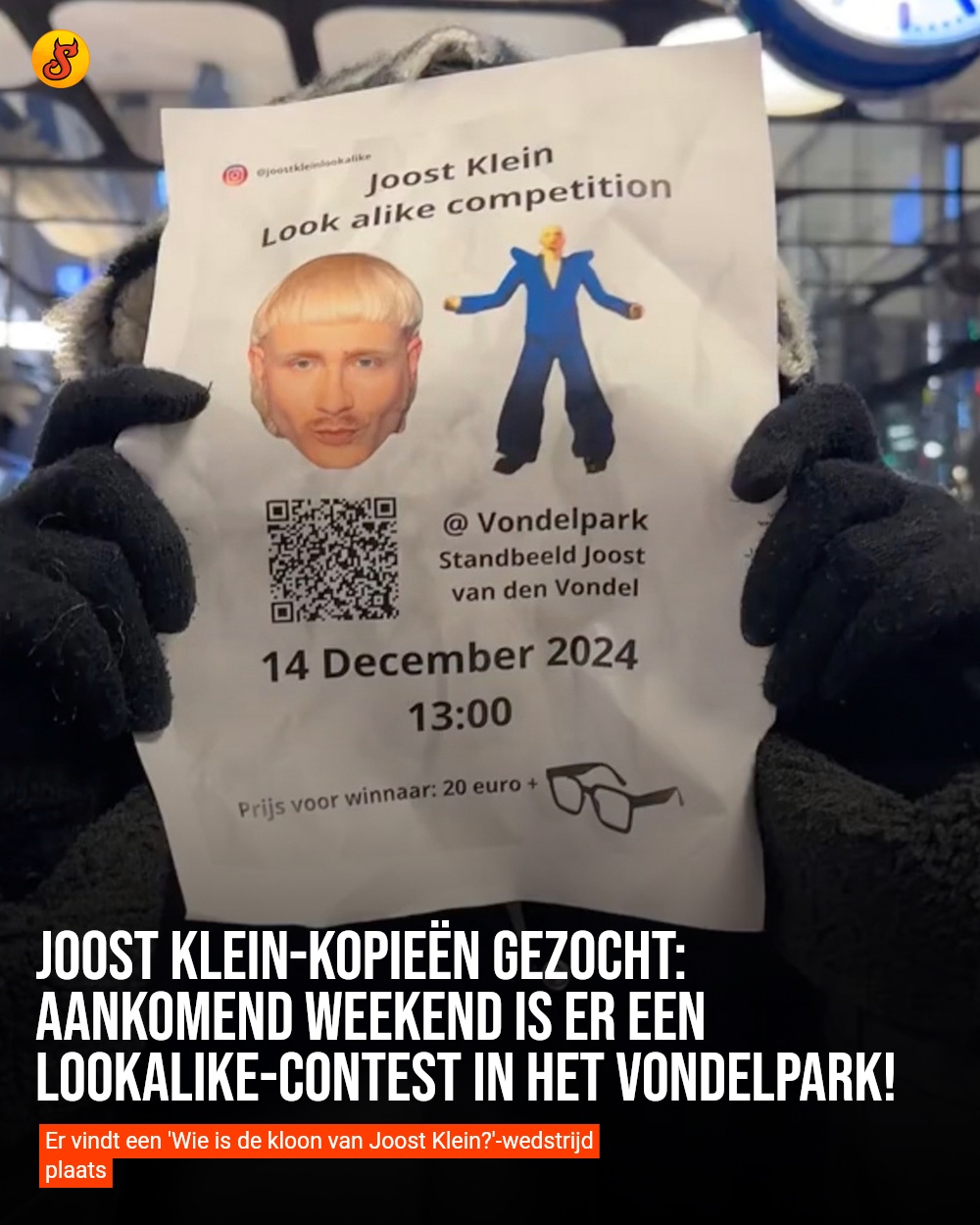 Joost Klein-kopieën gezocht: Aankomend weekend is er een lookalike-contest in het Vondelpark!