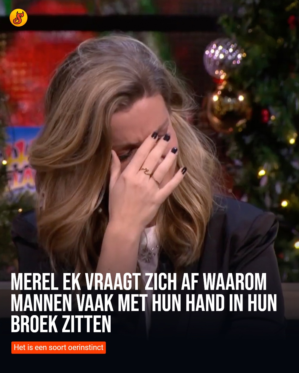 Merel Ek vraagt zich af waarom mannen vaak met hun hand in hun broek zitten