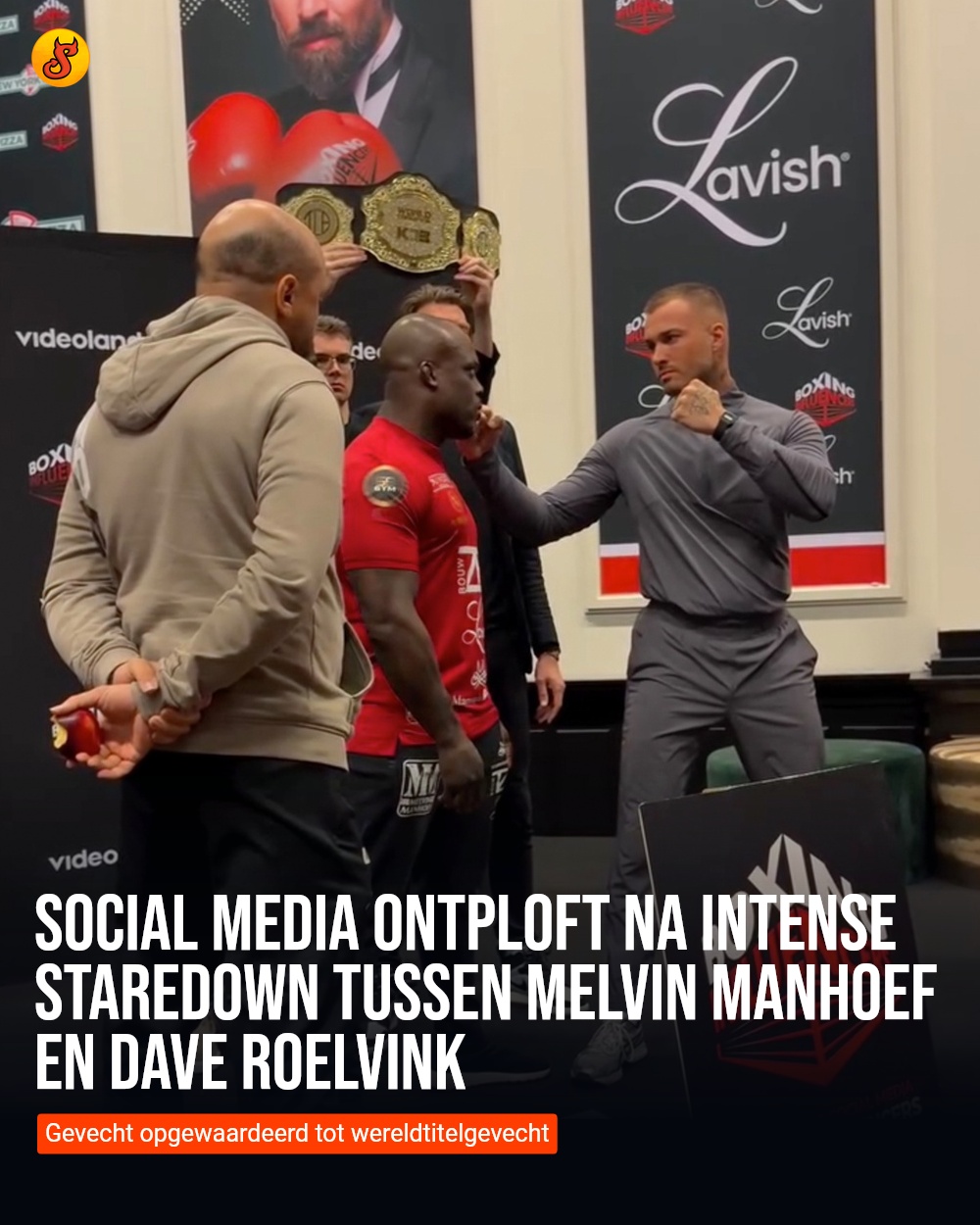 Social media ontploft na intense staredown tussen Melvin Manhoef en Dave Roelvink