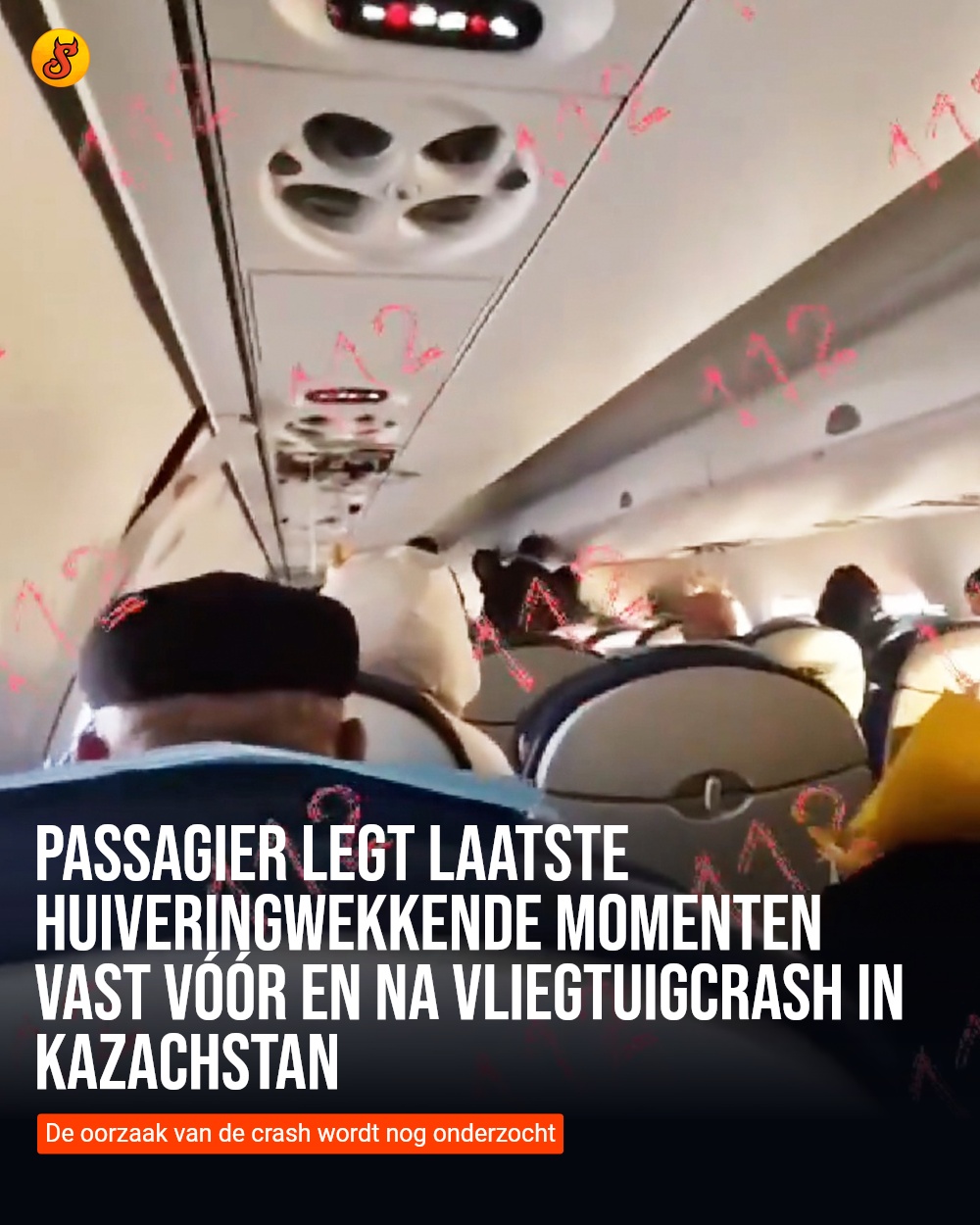 Passagier legt laatste huiveringwekkende momenten vast vóór en na vliegtuigcrash in Kazachstan