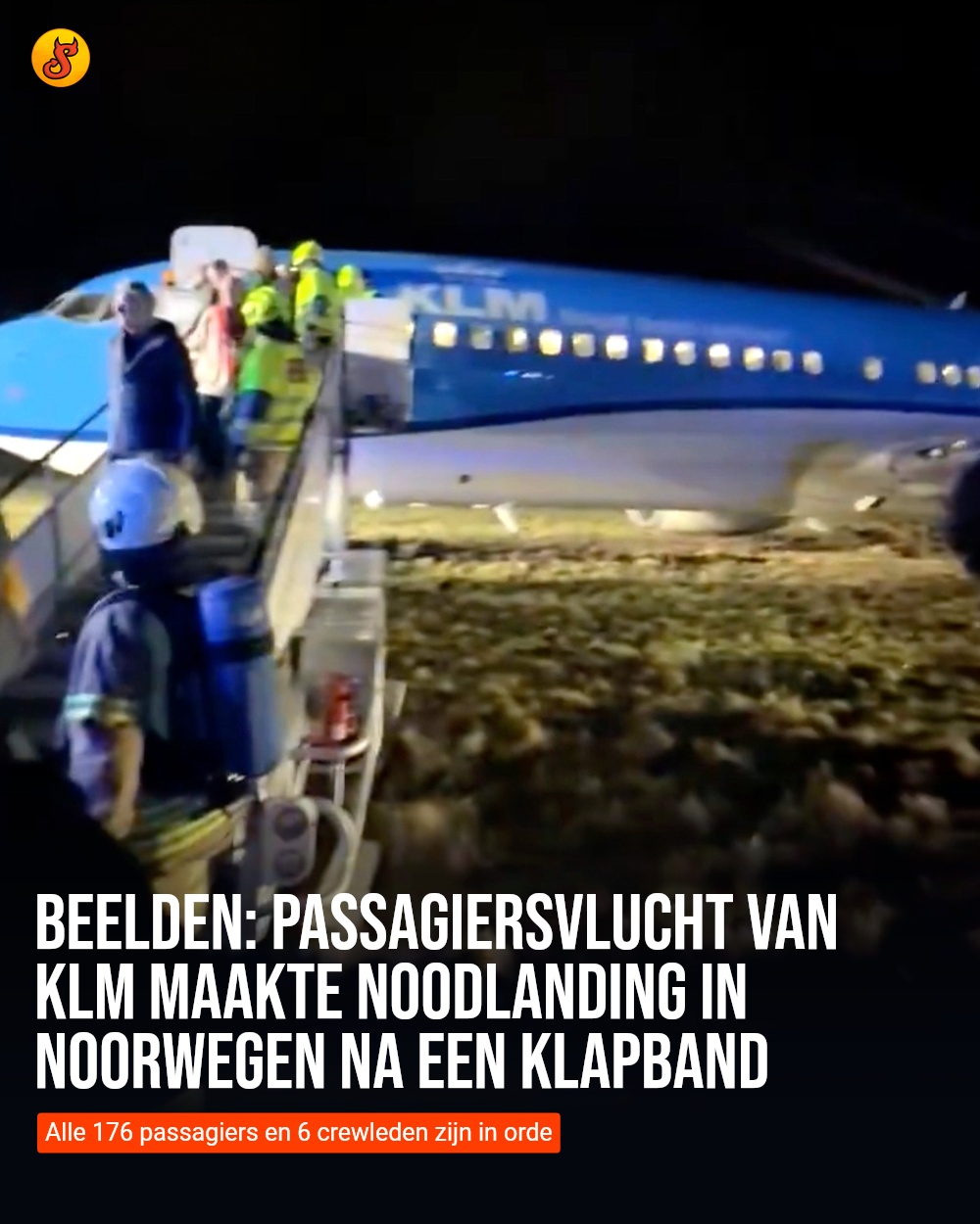 Beelden: Passagiersvlucht van KLM maakte noodlanding in Noorwegen na een klapband