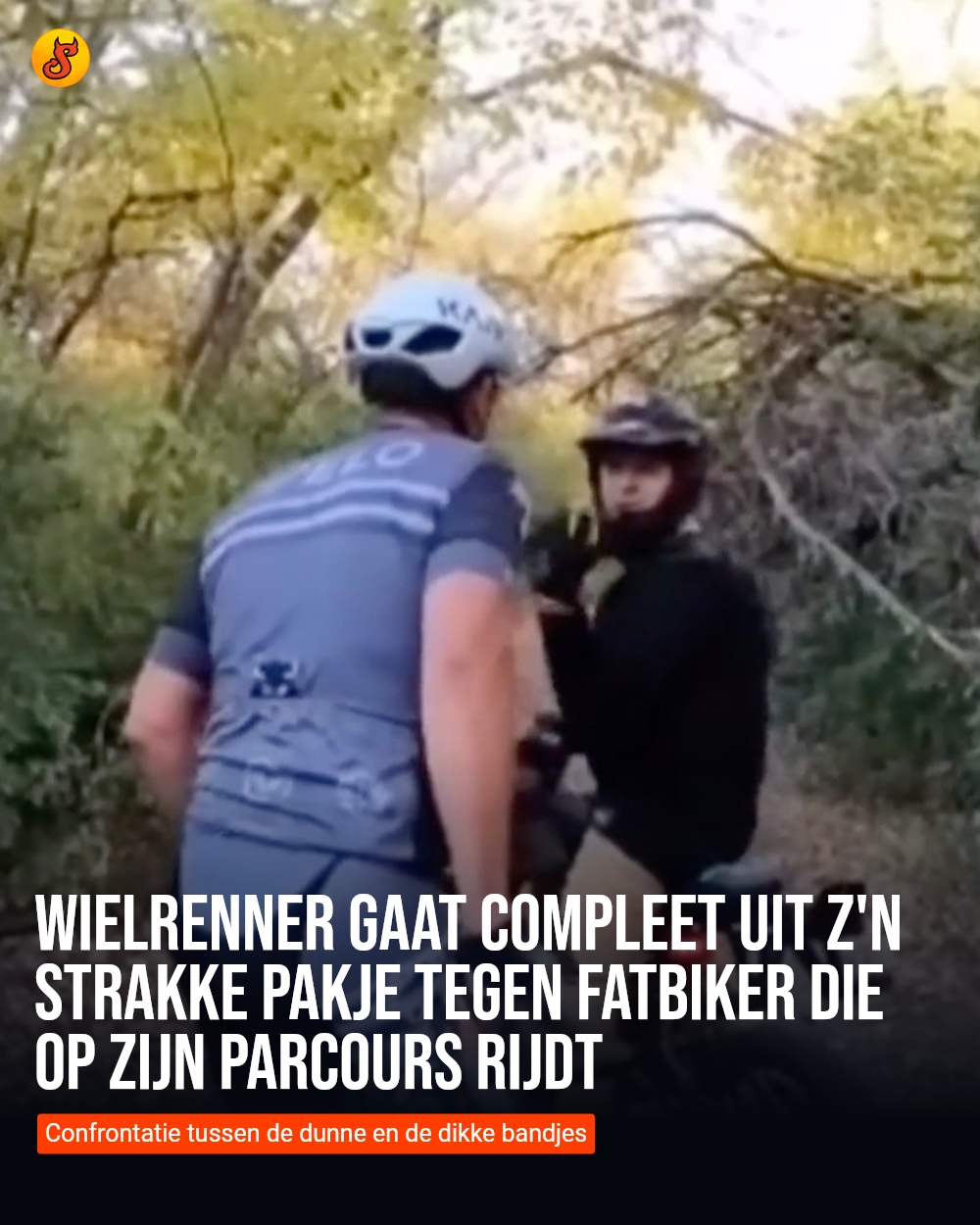 Wielrenner gaat compleet uit z'n strakke pakje tegen fatbiker die op ZIJN parcours rijdt