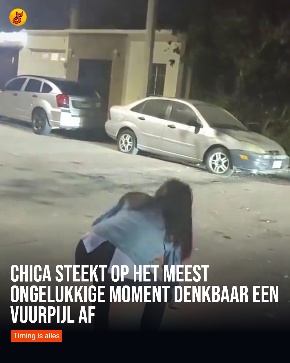Chica steekt op het meest ongelukkige moment denkbaar een vuurpijl af